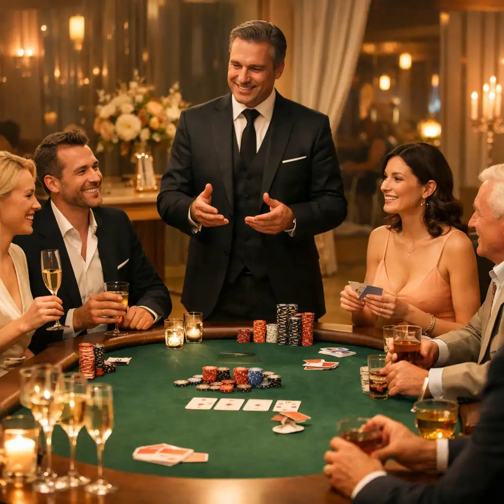 Elegancki wieczór pokerowy offline zorganizowany przez ISM w nastrojowym wnętrzu