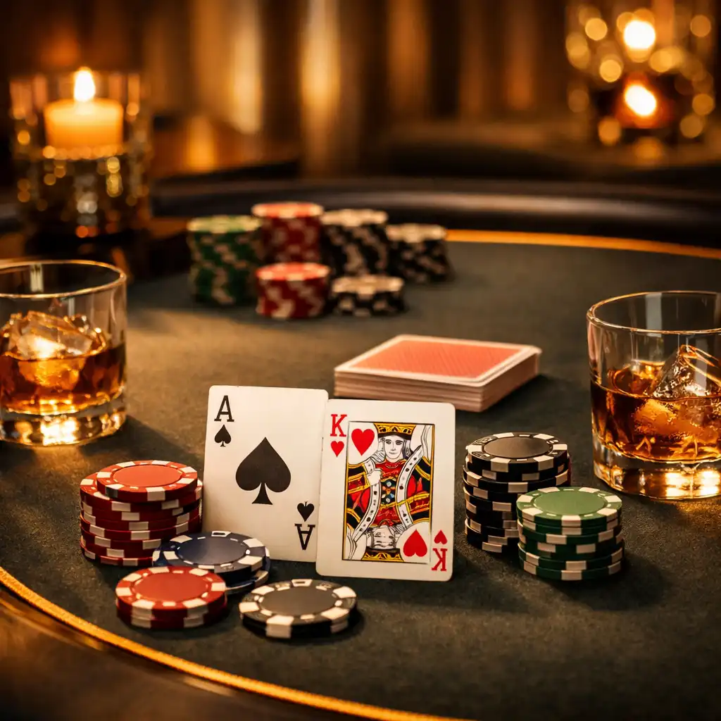 Profesjonalnie przygotowany stół pokerowy z elegancką aranżacją na event ISM