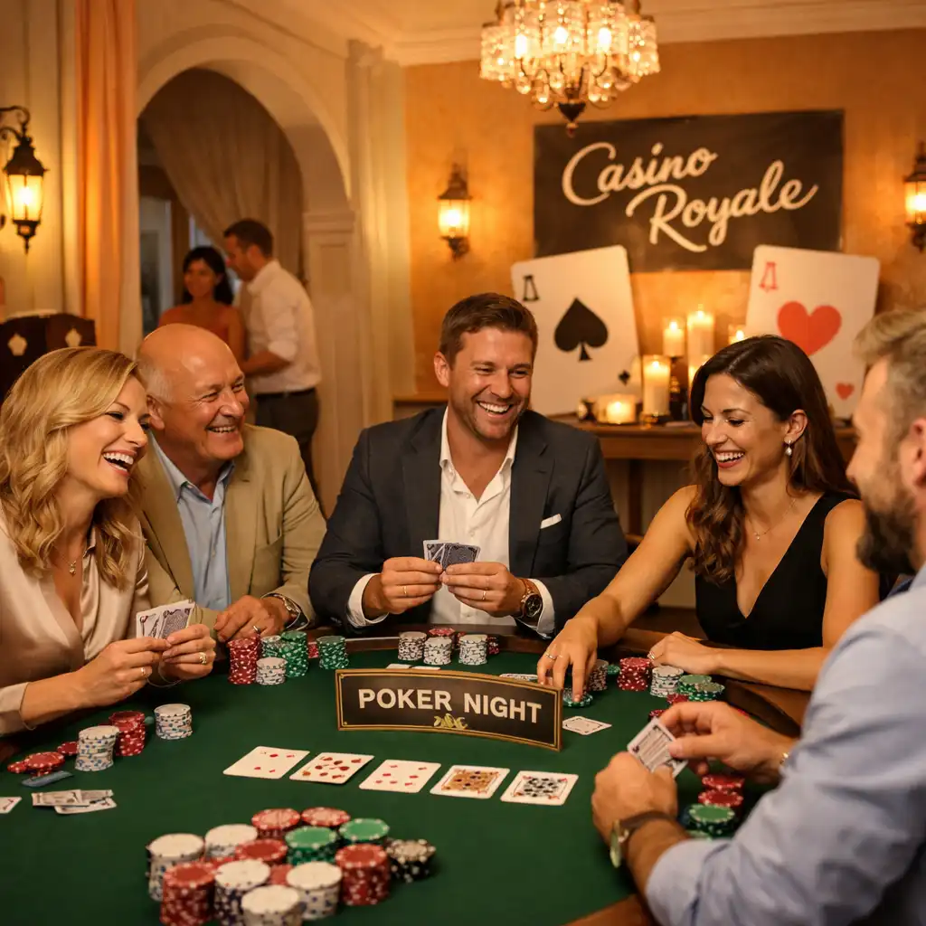 Tematyczny wieczór pokerowy w eleganckiej aranżacji świetlnej